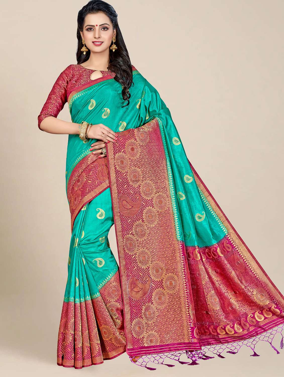 multi colored bordered  saree with blouse