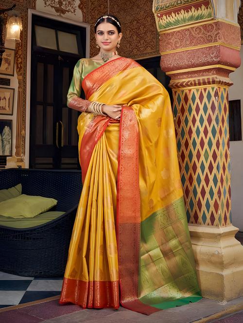 women's self design mustard colored saree with blouse - 20306309 -  Standard Image - 0