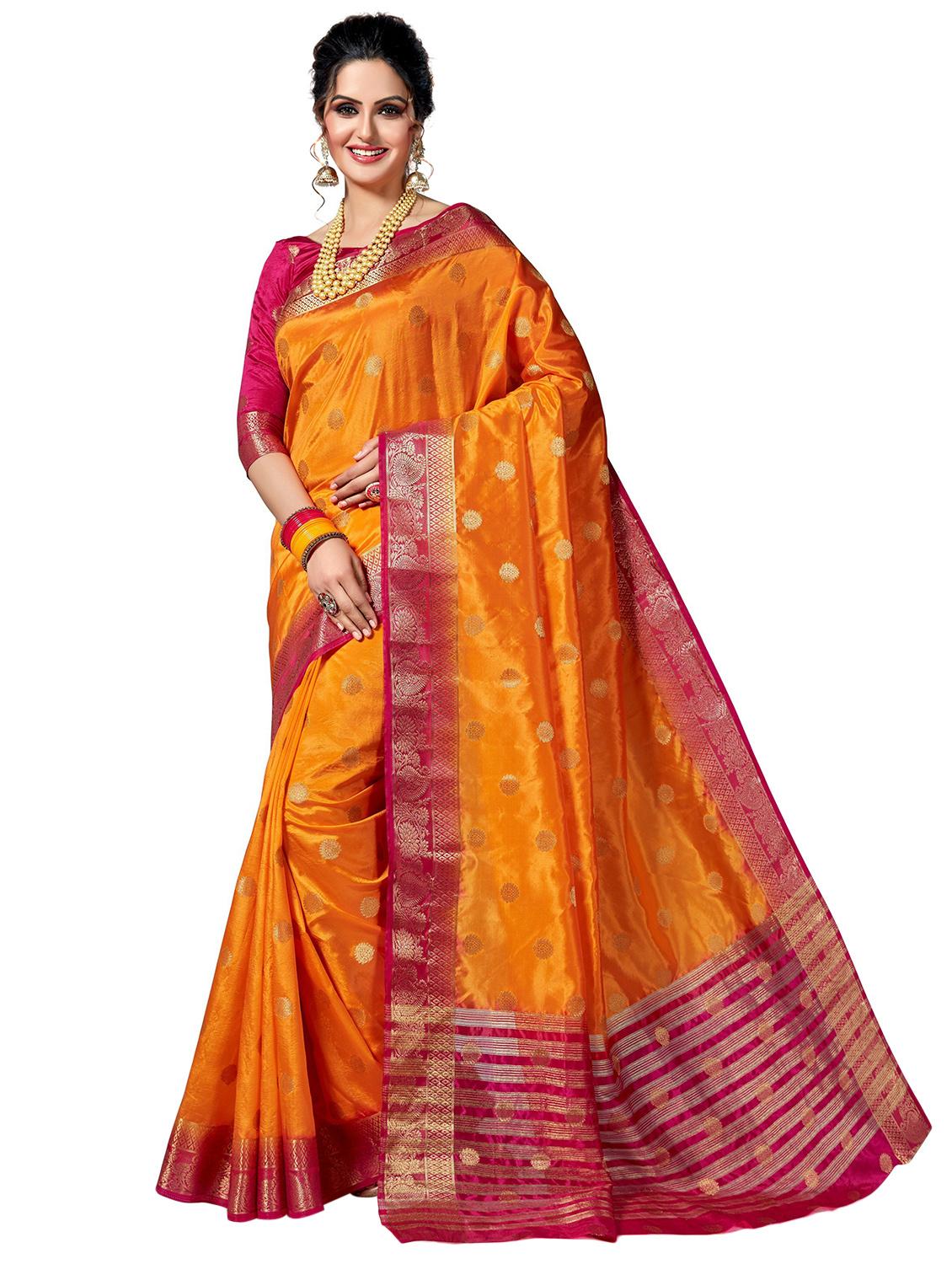 women's floral orange colored saree with blouse - 20306483 -  Zoom Image - 0