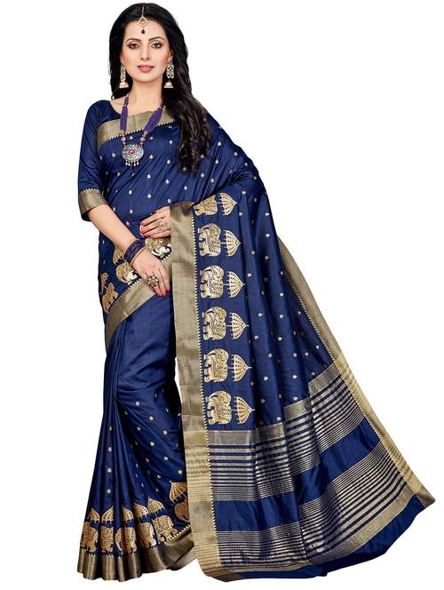 women's self design navy blue colored saree with blouse - 20306545 -  Standard Image - 0