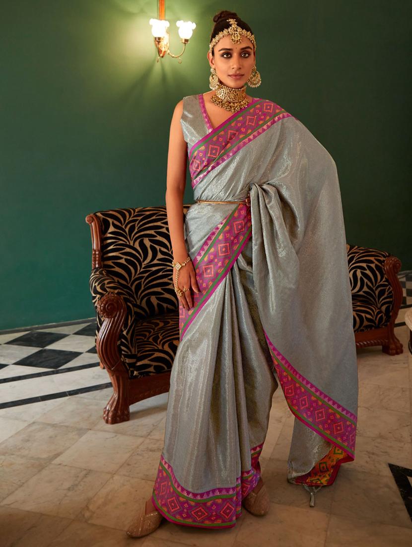 women's bordered grey colored saree with blouse - 20306738 -  Zoom Image - 0