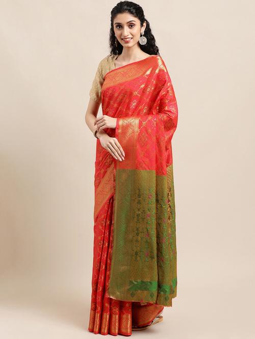 women's self design red colored saree with blouse - 20306790 -  Standard Image - 0