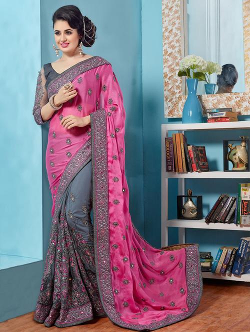 women's solid with work multi colored saree with blouse - 20306843 -  Standard Image - 0