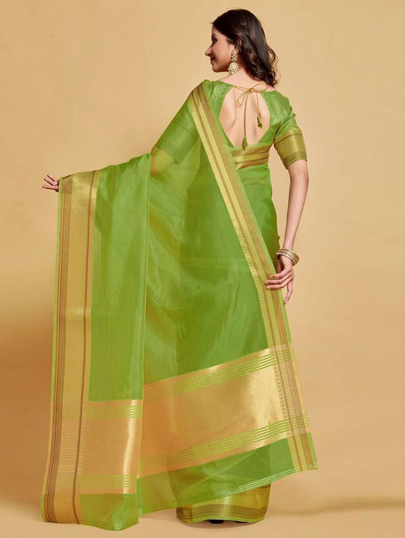 Women's Solid Green Colored Saree With Blouse