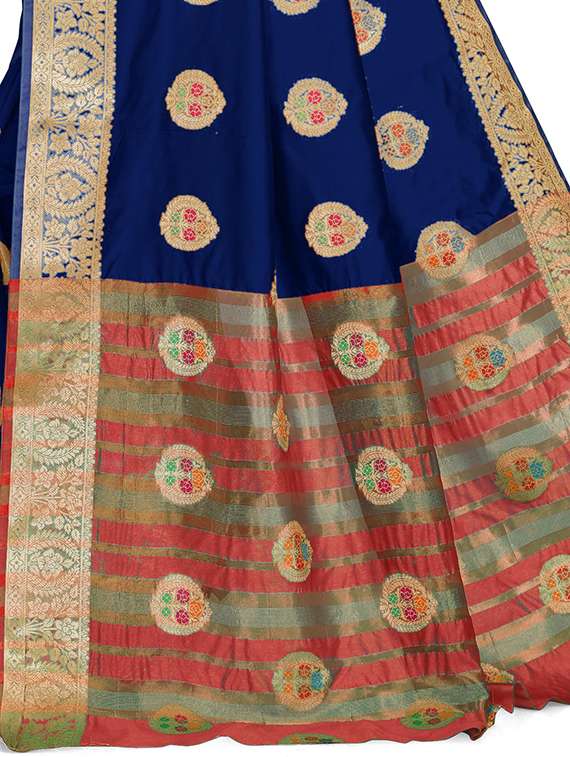 women's self design navy blue colored saree with blouse - 20306905 - Standard Image - 2