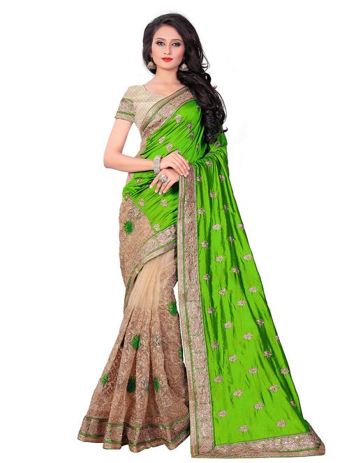 women's solid with work green colored saree with blouse - 20306974 - Standard Image - 0