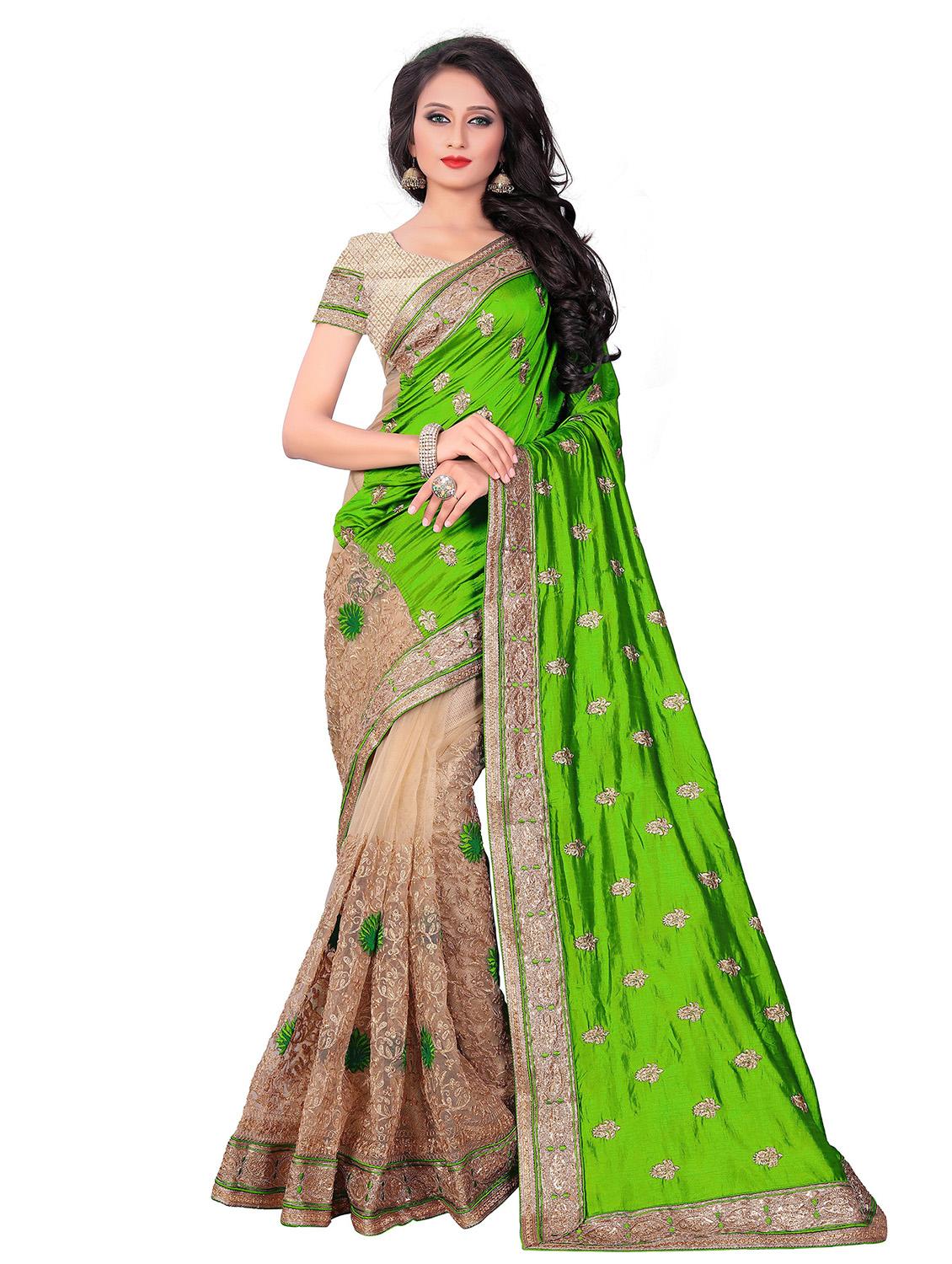 women's solid with work green colored saree with blouse - 20306974 - Zoom Image - 0