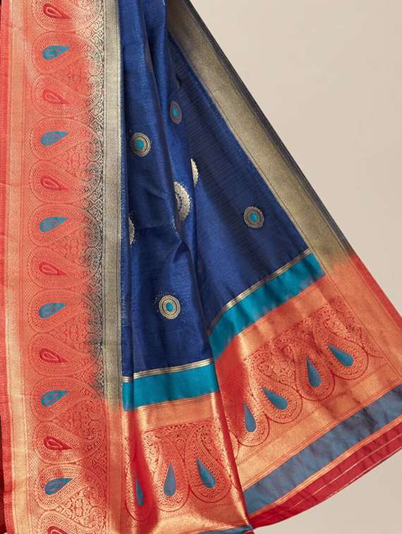women's self design navy blue colored saree with blouse - 20306984 - Standard Image - 2