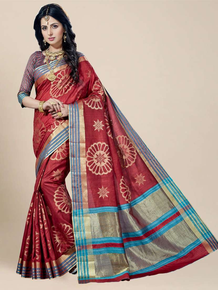 women's self design maroon colored saree with blouse