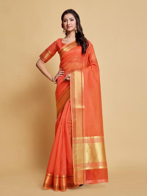 women's self design orange colored saree with blouse - 20307076 - Standard Image - 0
