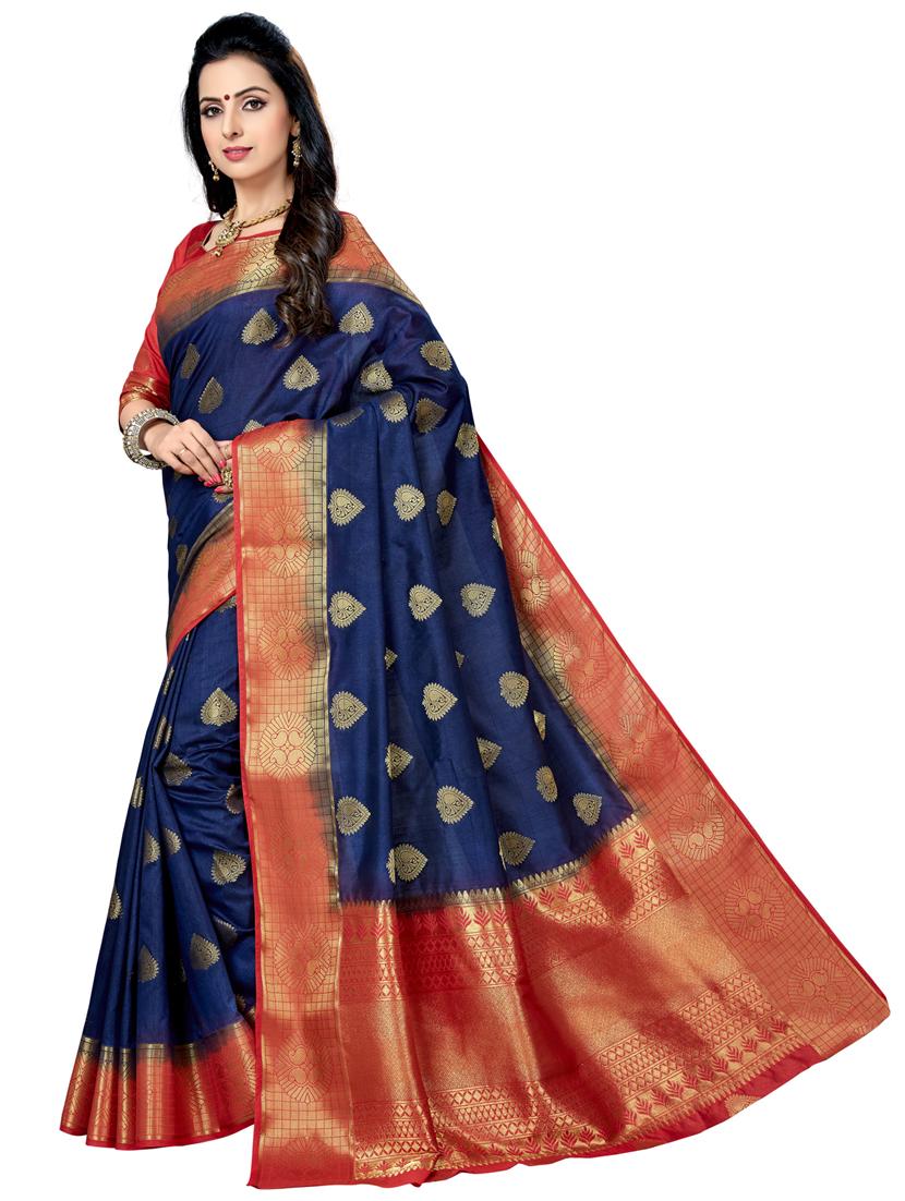women's self design navy blue colored saree with blouse - 20307082 - Zoom Image - 0