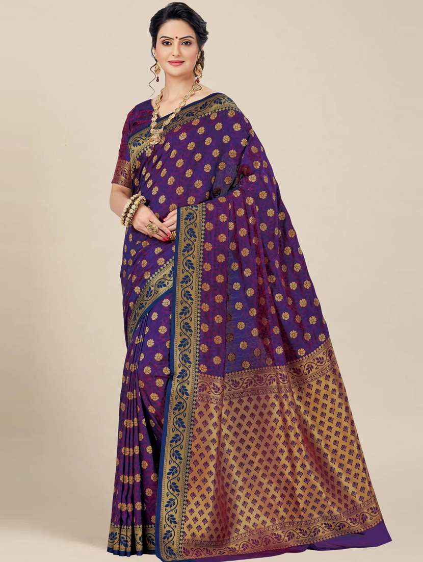 women's self design purple colored saree with blouse
