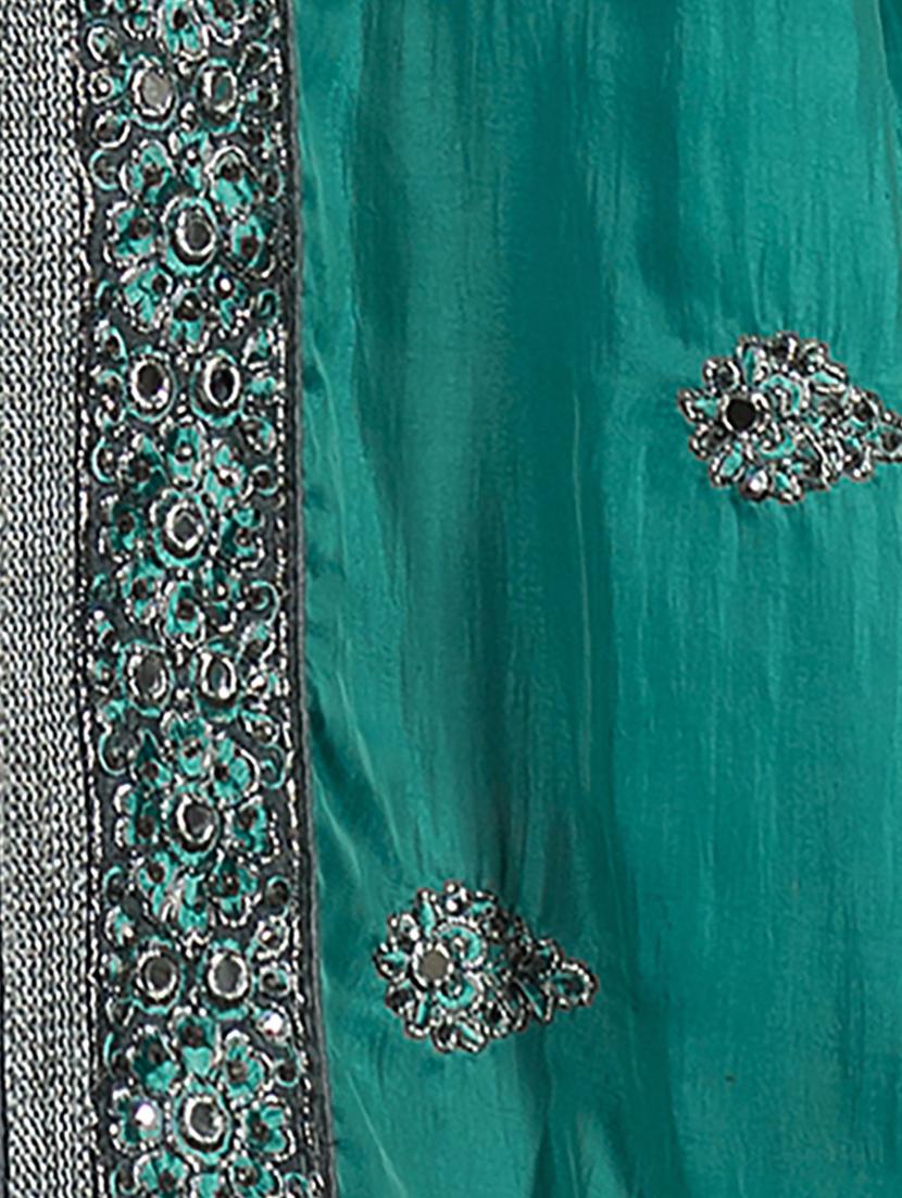 women's solid with work teal colored saree with blouse - 20307093 - Standard Image - 2