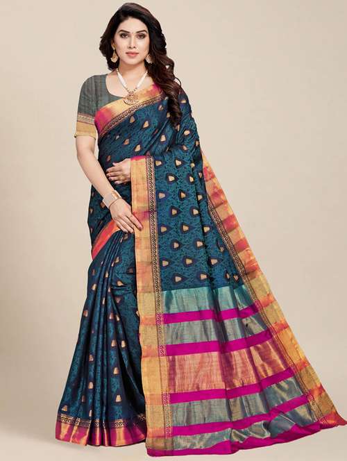 women's self design navy blue colored saree with blouse - 20307140 - Standard Image - 0
