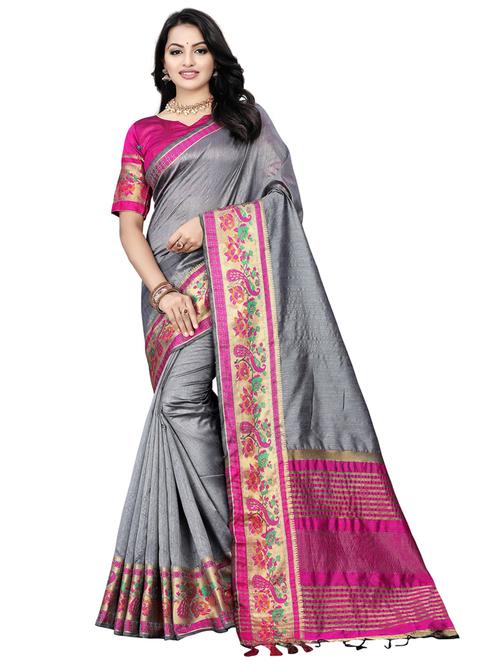 women's self design grey colored saree with blouse - 20307172 -  Standard Image - 0