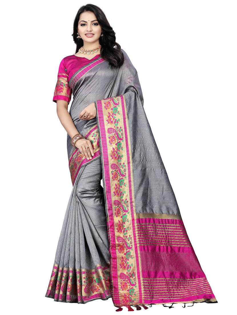 women's self design grey colored saree with blouse - 20307172 -  Zoom Image - 0