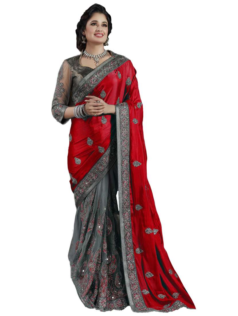 women's solid with work multi colored saree with blouse