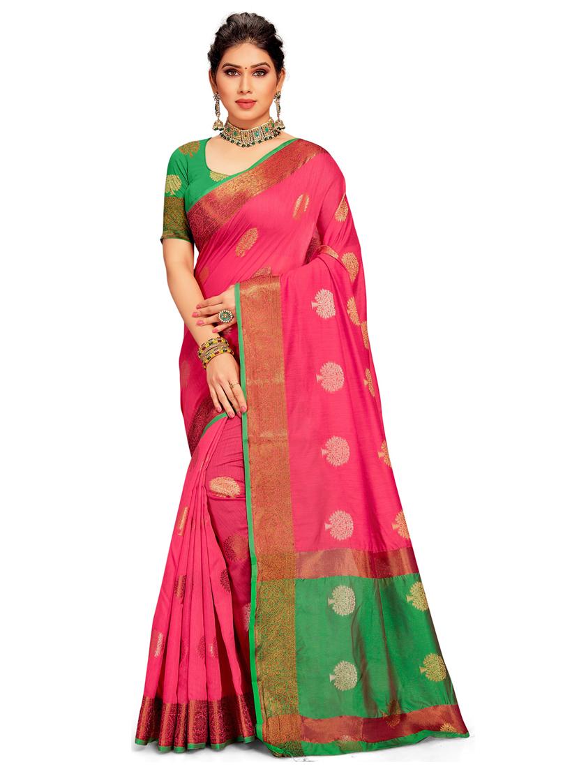 women's self design pink colored saree with blouse - 20307215 - Zoom Image - 0