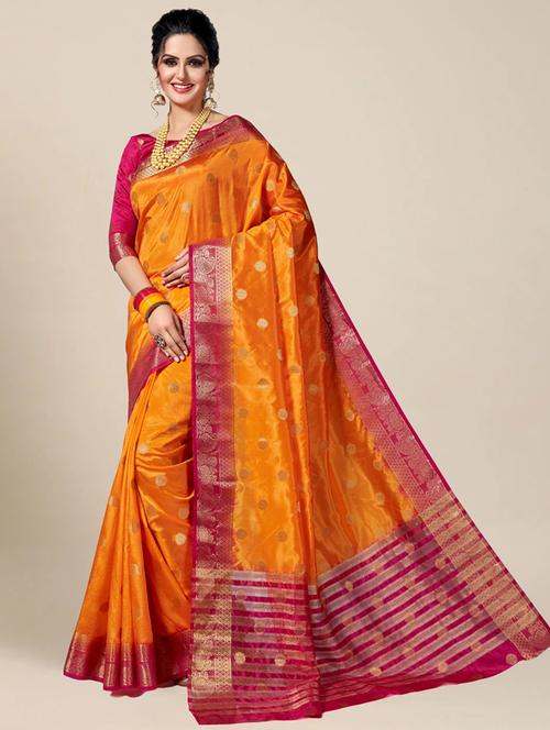 women's self design orange colored saree with blouse - 20307276 -  Standard Image - 0