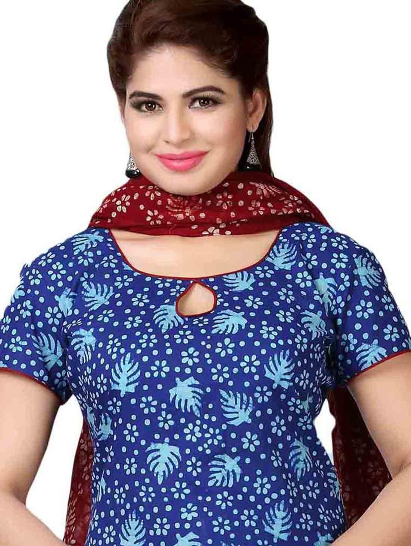 women blue floral printed unstitched suits - 20307326 - Standard Image - 2