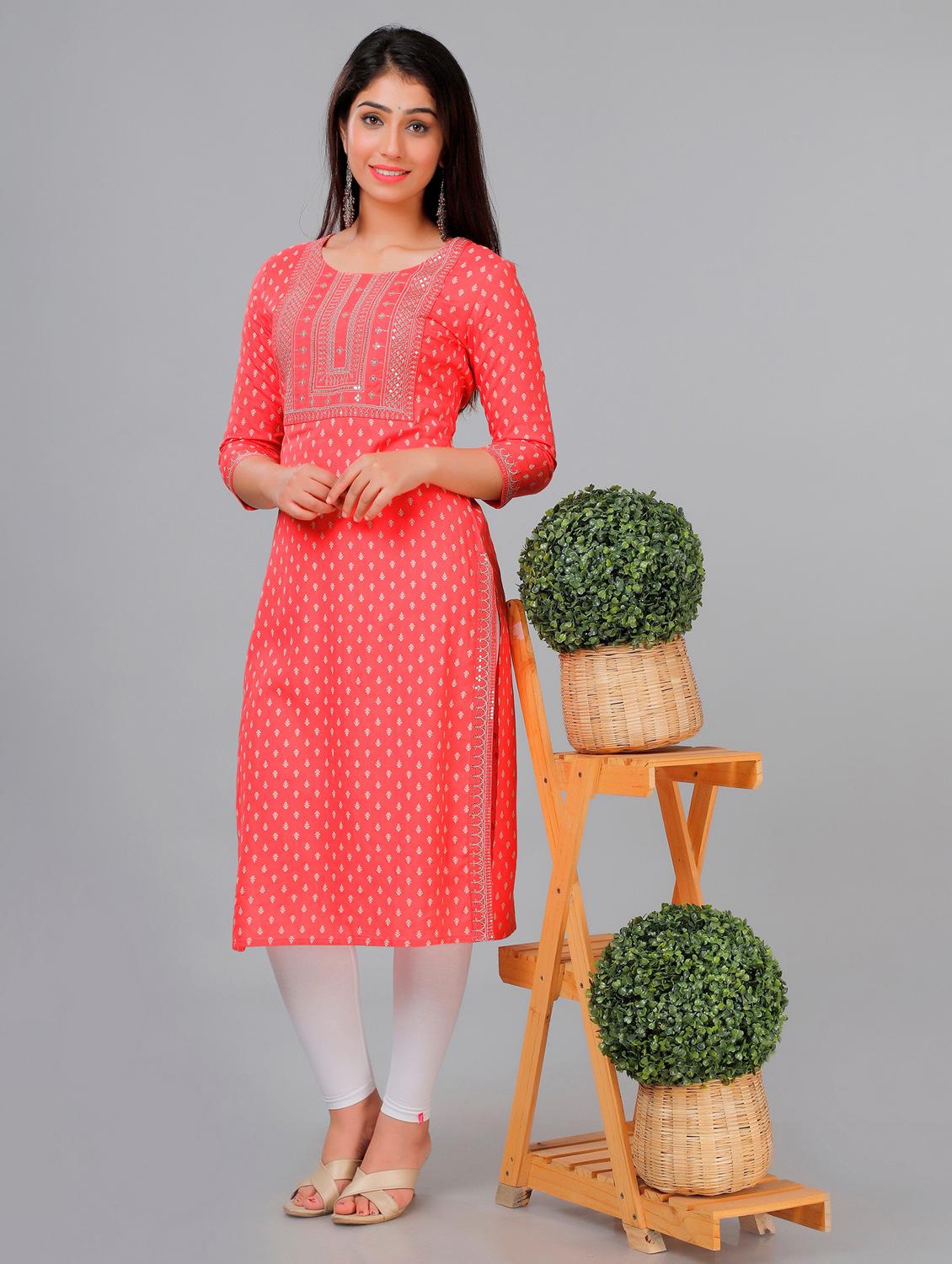orange colored straight kurta - 20307394 - Standard Image - 2