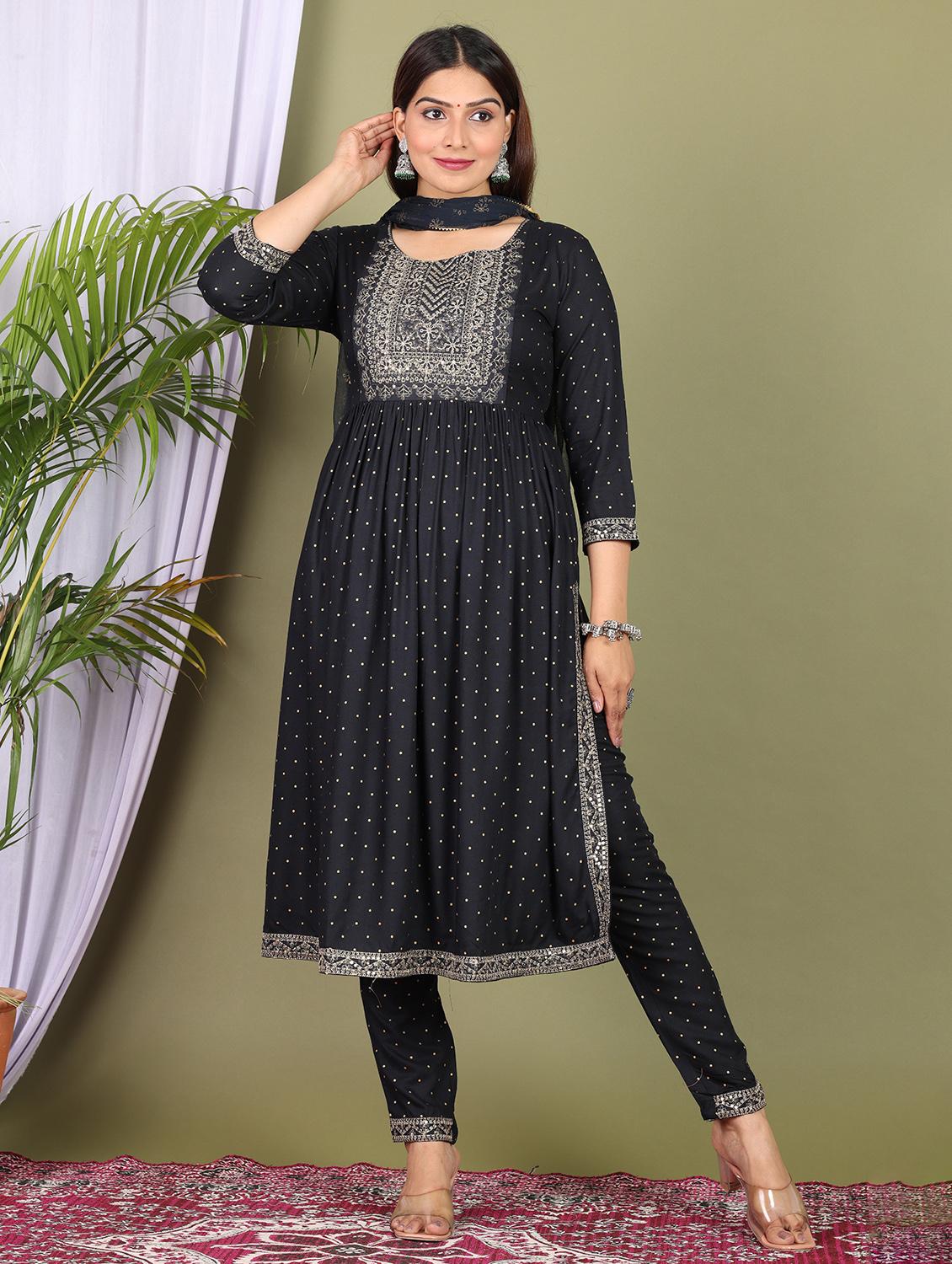 black colored kurta pant set - 20307453 - Standard Image - 2