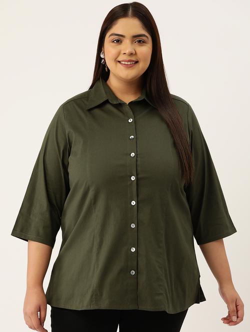  olive solid plus size shirt - 20307501 -  Standard Image - 0