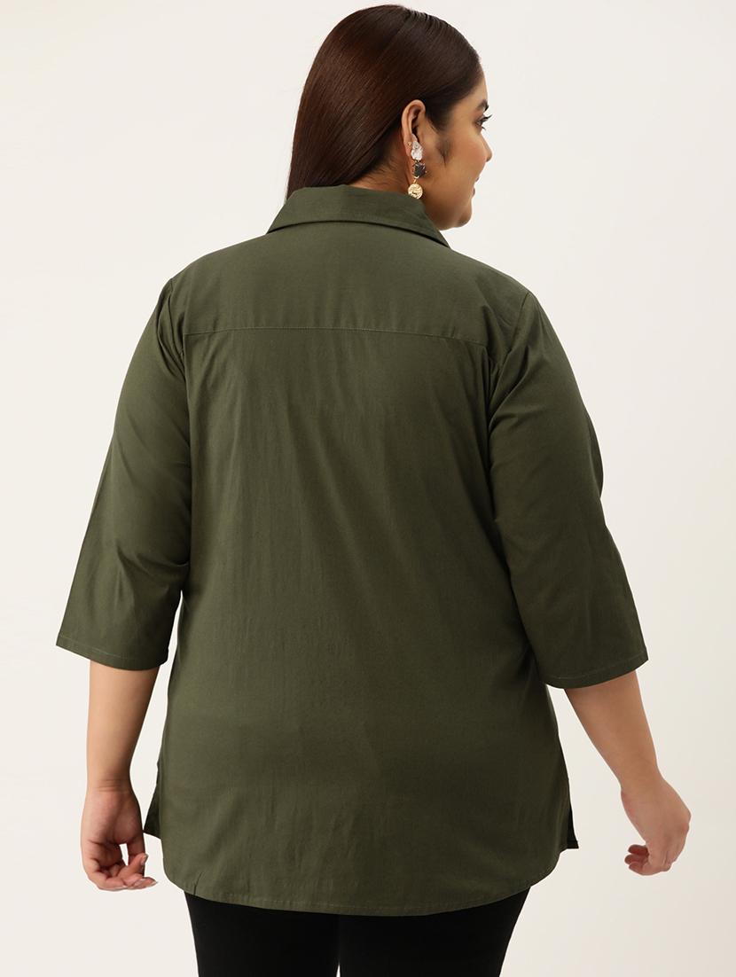 olive solid plus size shirt - 20307501 - Standard Image - 2