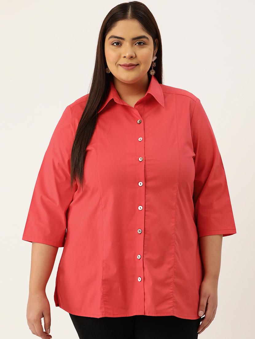  red solid plus size shirt - 20307502 -  Zoom Image - 0