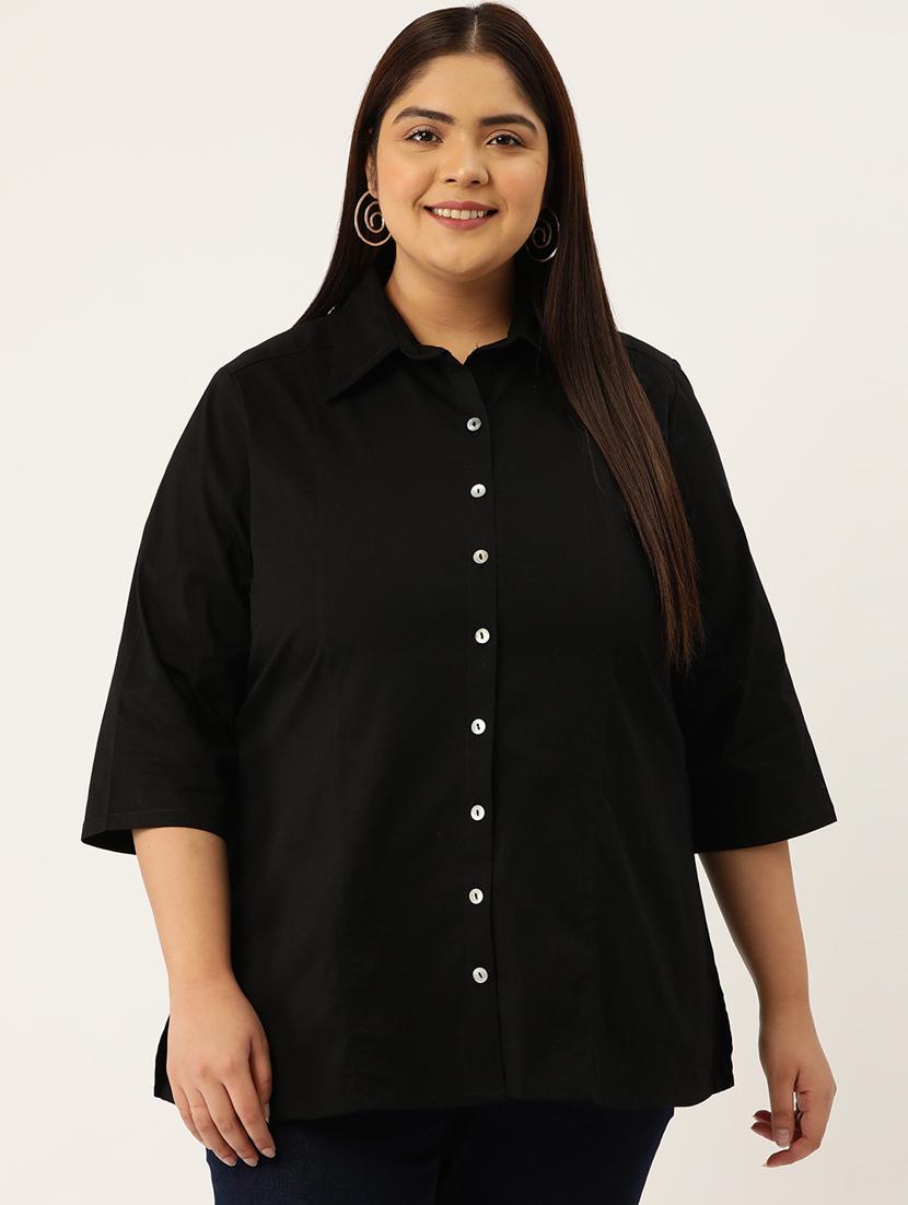 black solid plus size shirt - 20307503 - Zoom Image - 0