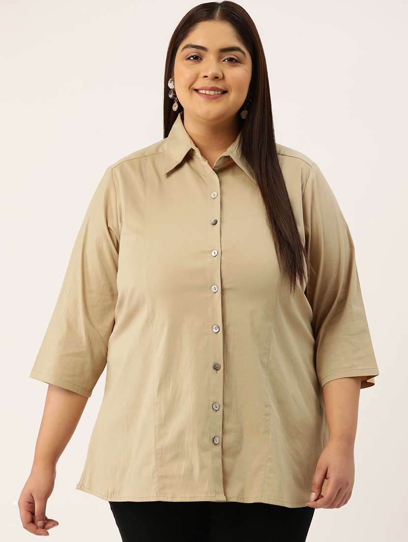  beige solid plus size shirt