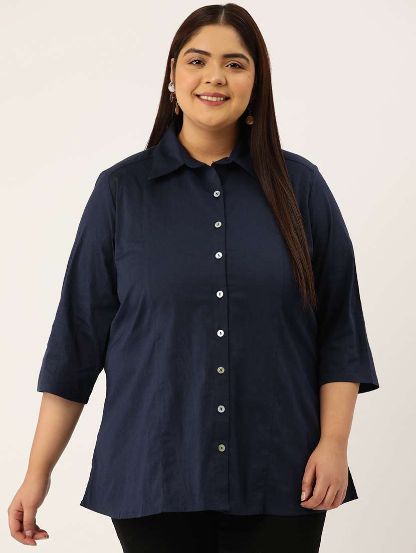 women solid collared plus size shirt - 20307505 - Zoom Image - 0
