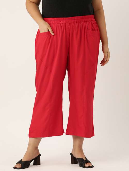 red rayon trousers - 20307524 - Standard Image - 0