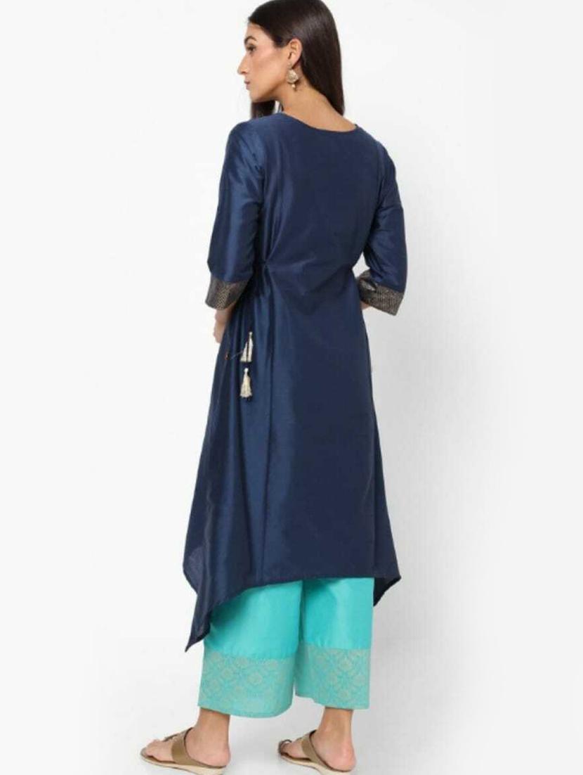 navy blue colored kurta palazzo set - 20307589 - Standard Image - 2