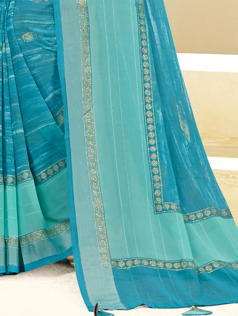 turquoise colored embellished saree with blouse - 20307858 - Standard Image - 2