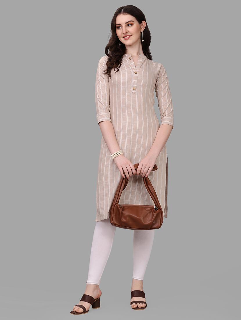 women beige mandarin neck straight kurta - 20308133 - Standard Image - 2