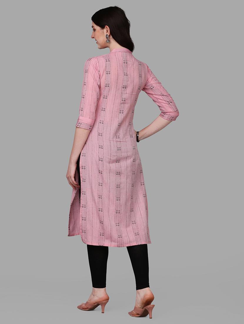 pink three quarter sleeve straight kurta - 20308139 - Standard Image - 2