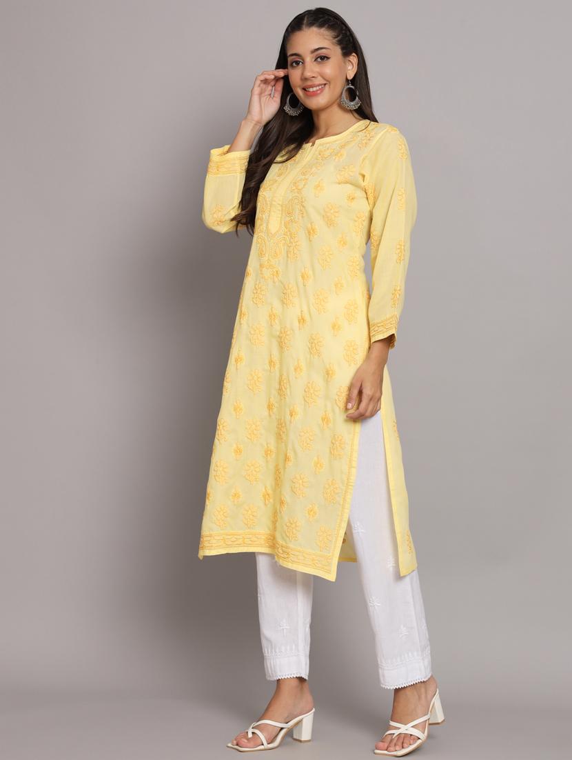 yellow colored straight kurta - 20308630 - Standard Image - 2