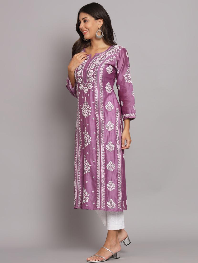 purple colored straight kurta - 20309131 - Standard Image - 2