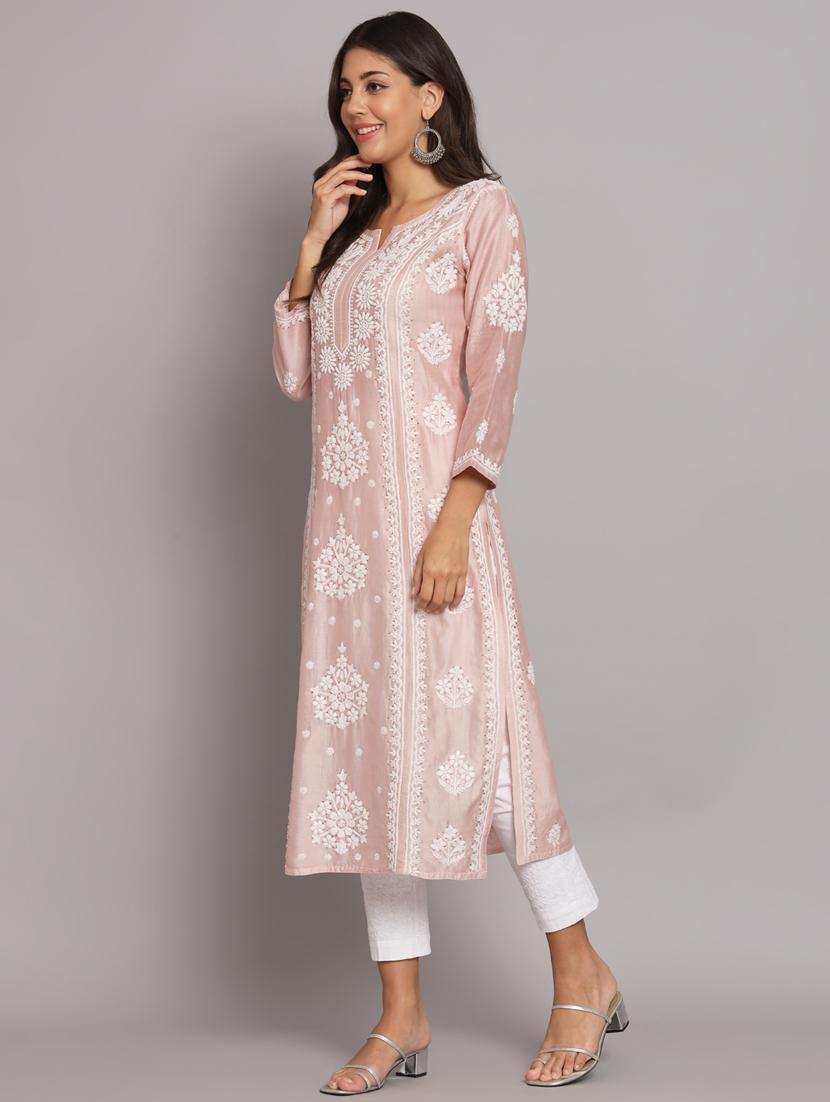 peach colored straight kurta - 20309132 - Standard Image - 2