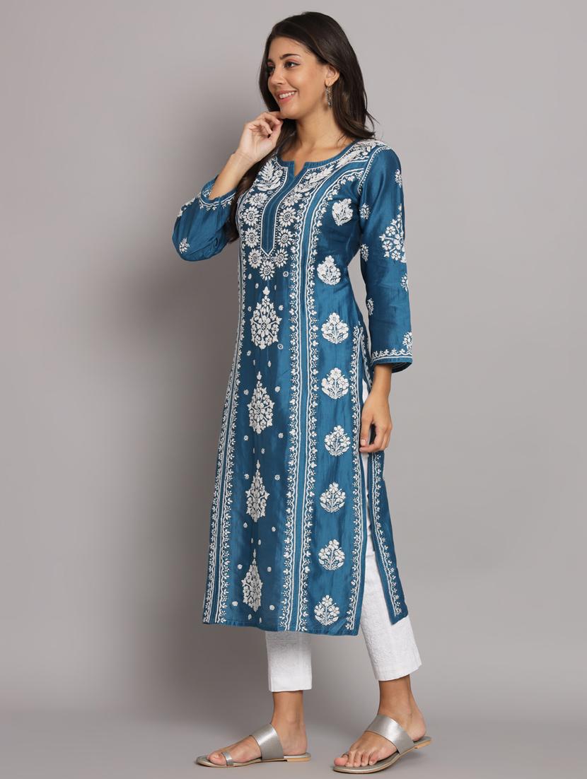blue colored straight kurta - 20309134 - Standard Image - 2