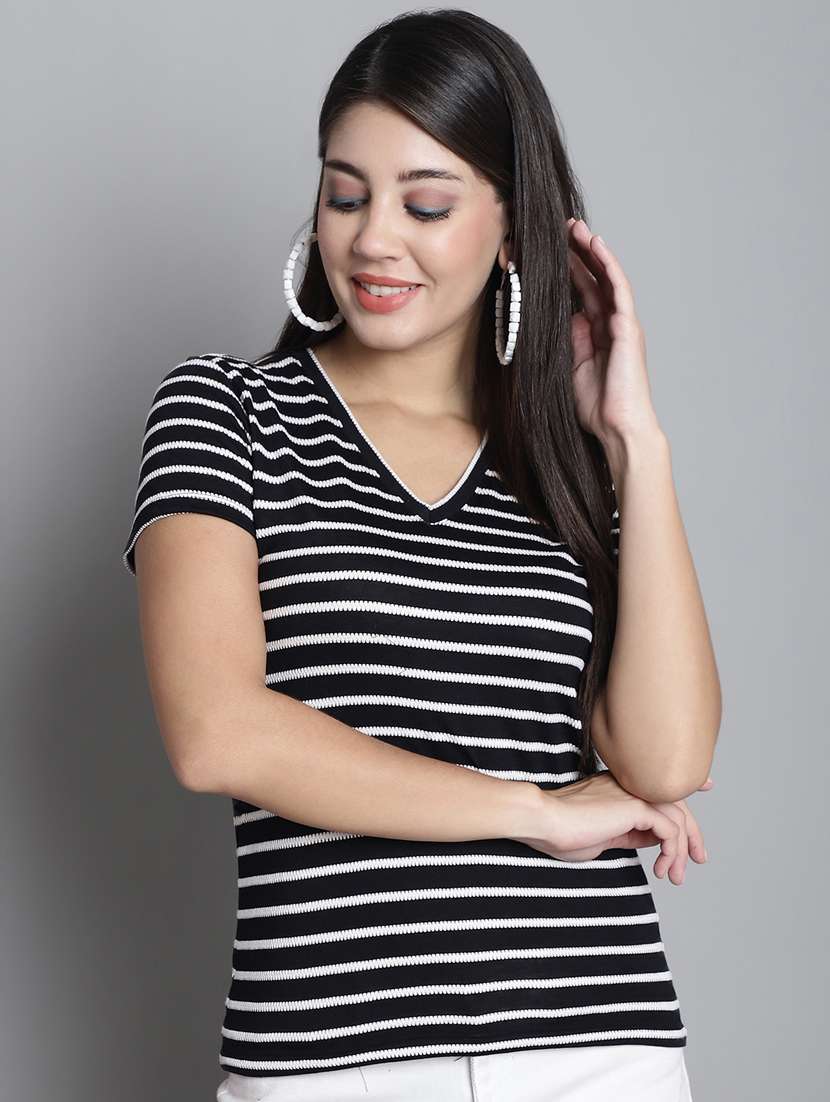 women's striped v neck t-shirt