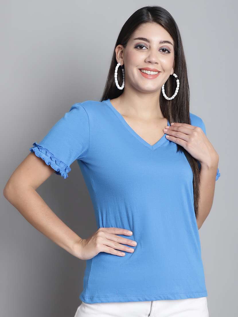 women's plain v neck t-shirt - 20309331 - Zoom Image - 0