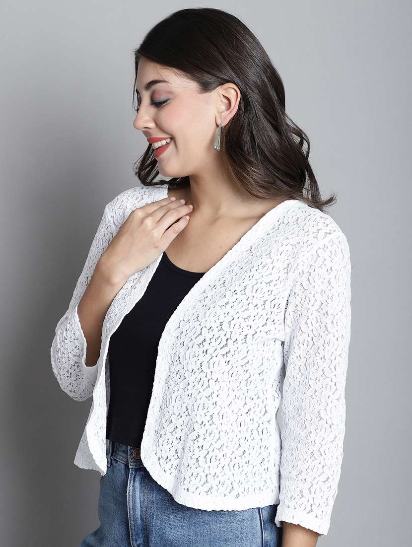 white cotton blend short shrug - 20309385 -  Standard Image - 2