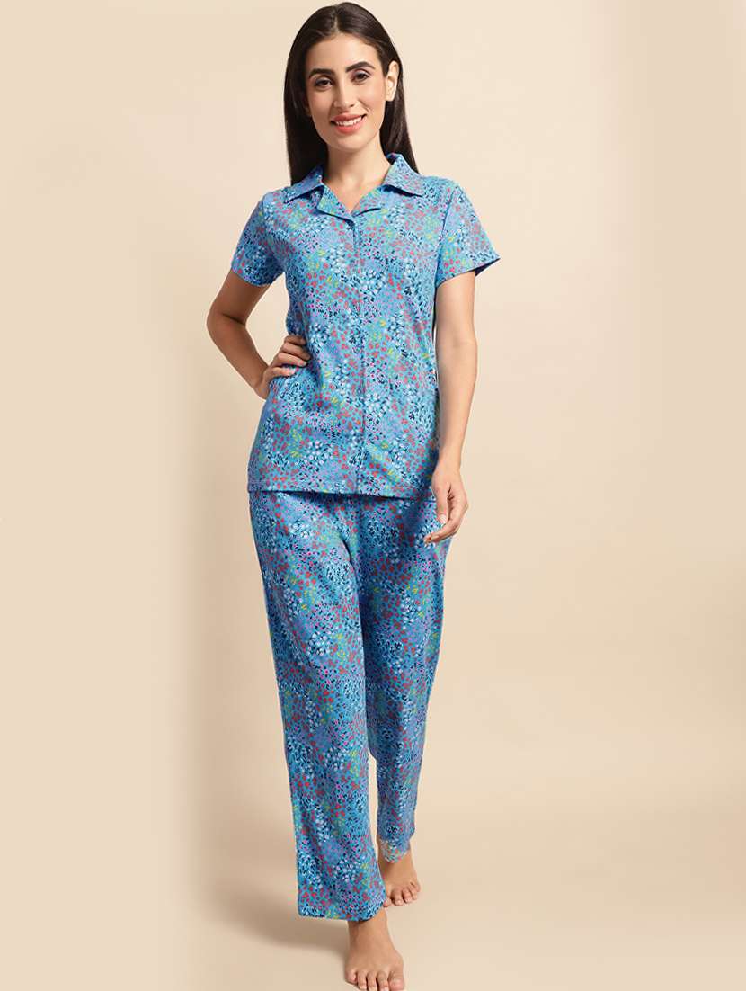 blue floral print pyjama nightwear set