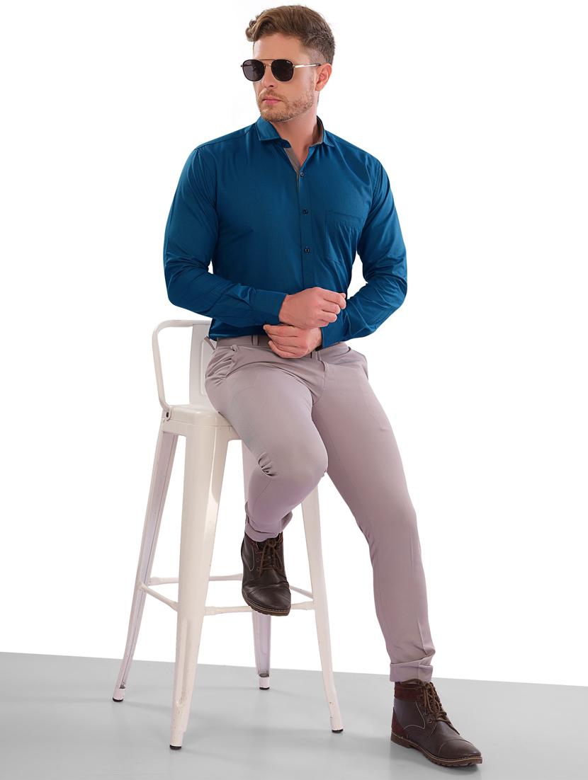 teal cotton blend casual shirt - 20310514 - Standard Image - 2