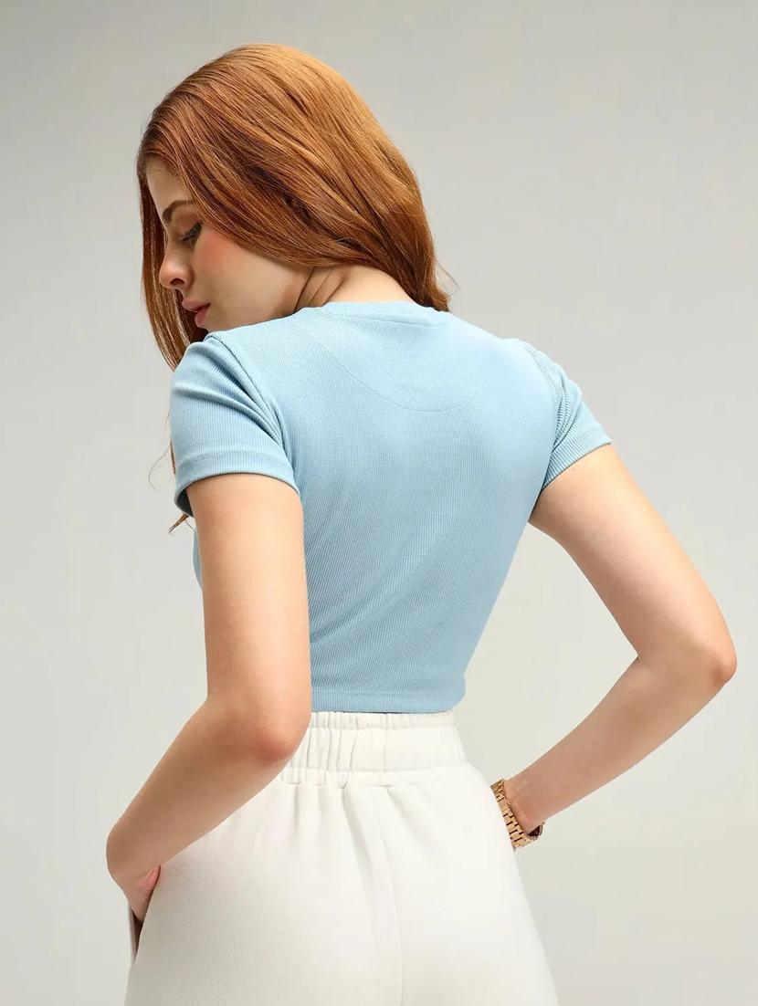 women solid purist blue crop top - 20310544 - Standard Image - 2