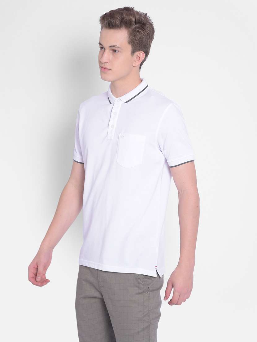 white solid polo neck t-shirt - 20311086 -  Standard Image - 2