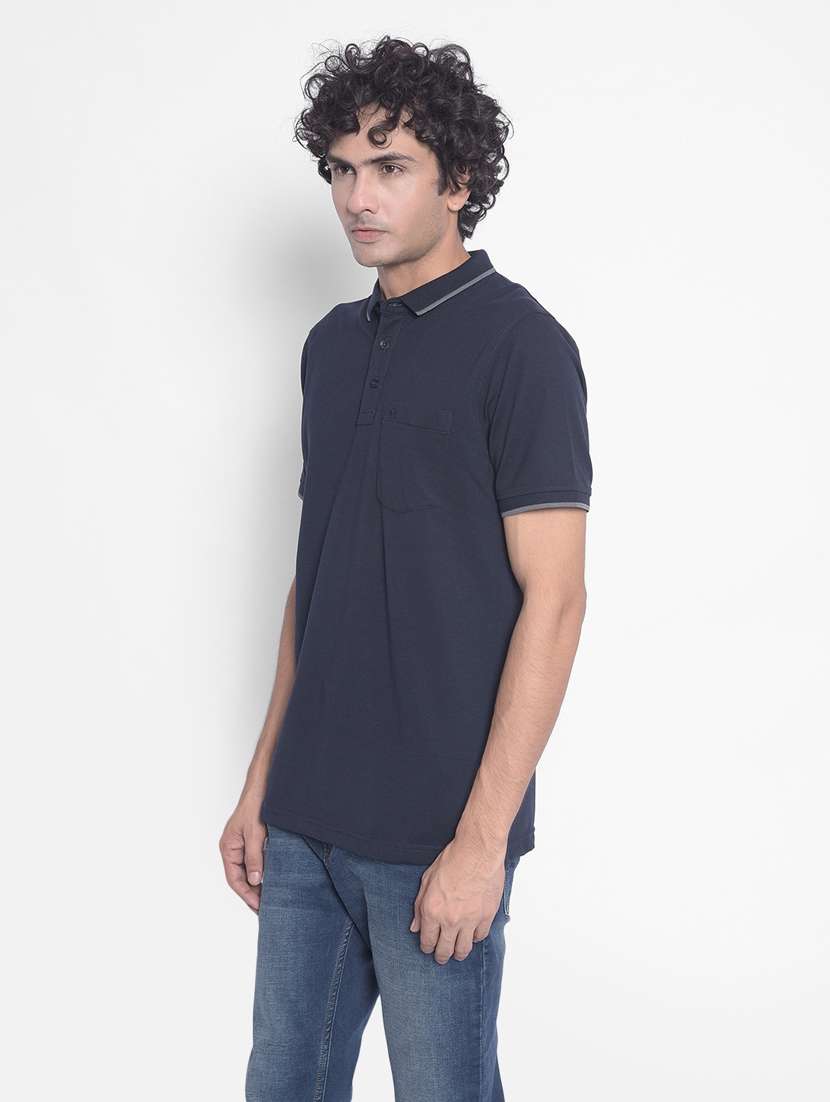 black solid polo neck t-shirt - 20311087 -  Standard Image - 2