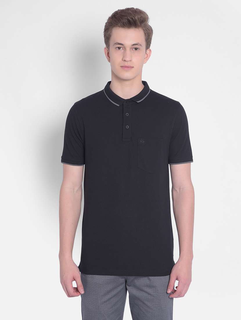 black solid polo neck t-shirt